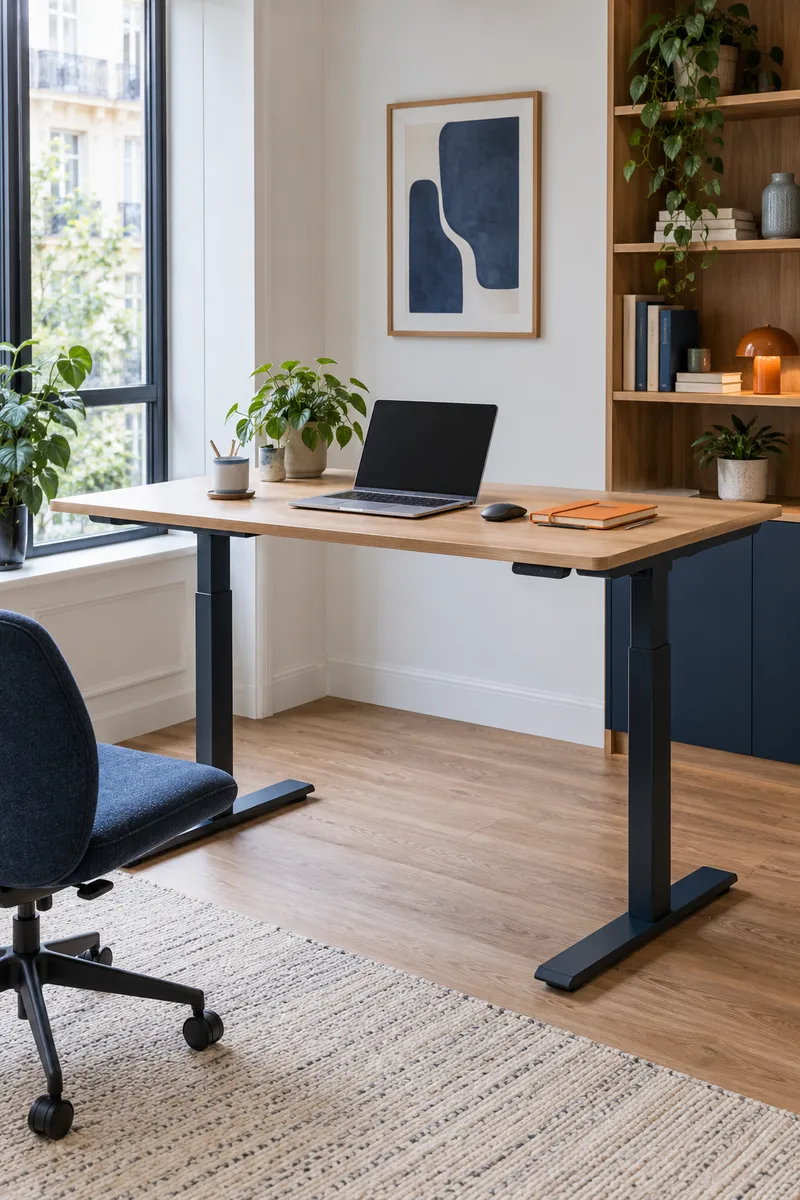 Bureau réglable illustratif dans une pièce de travail